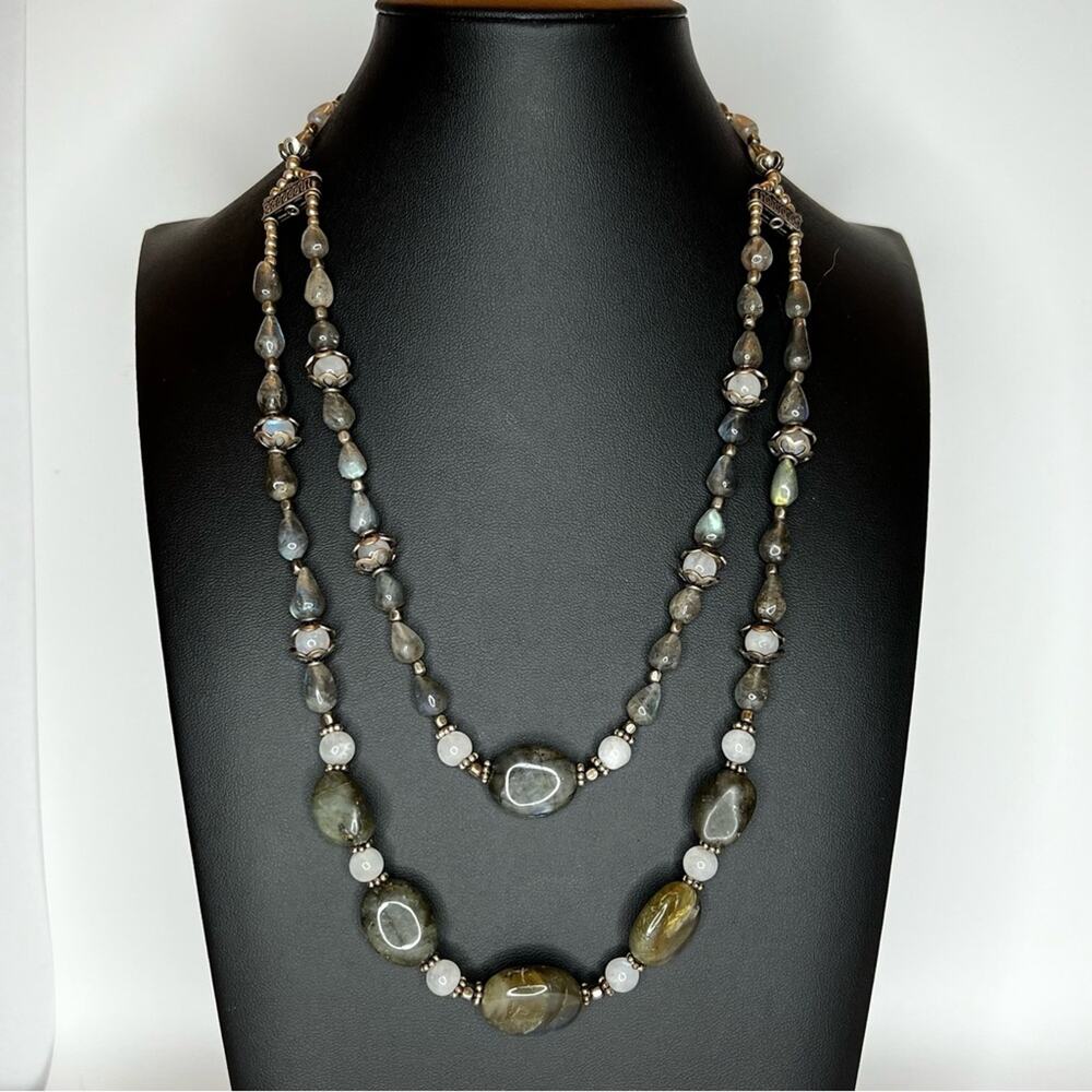 Vintage Inspired Natural Labradorite Two Strand Necklace High Quality Stone 18"